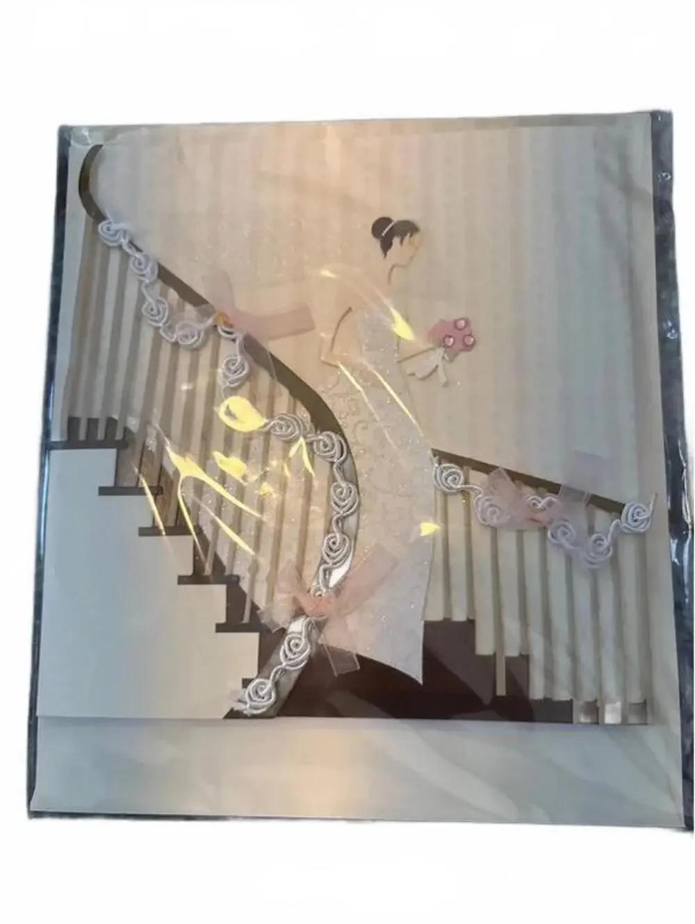 Wedding Greeting Cards Set of 4 with Glitter, Beading, and Ribbon - New